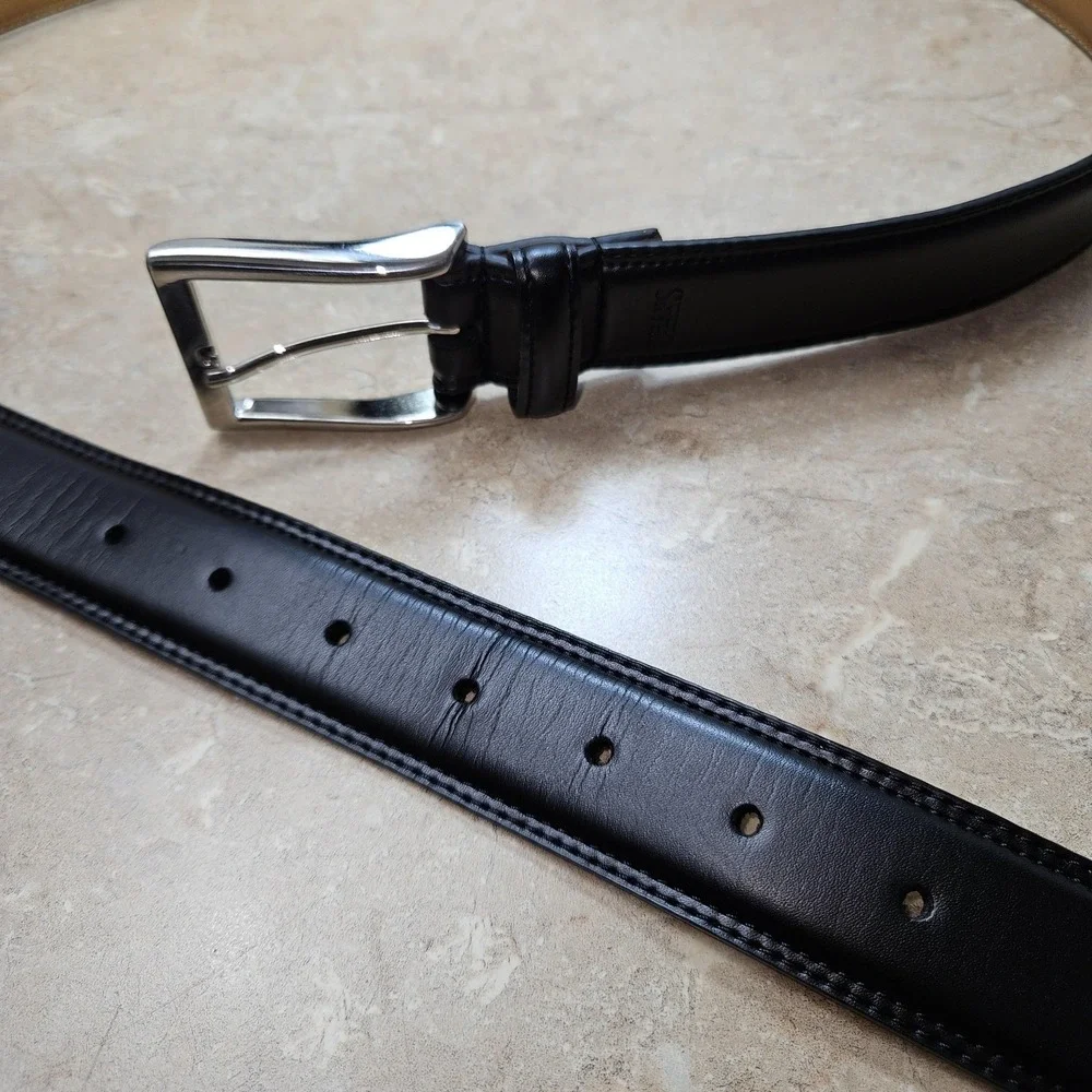Chaps Belt Mens Large 38-40 Black Dress Silver‎ Buckle Imitation Leather Classic
